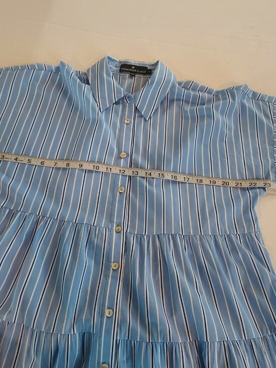 Tuckernuck Pomander Place Blue Stripe Tiered Cara Shirt Dress Size Medium - Picture 8 of 11